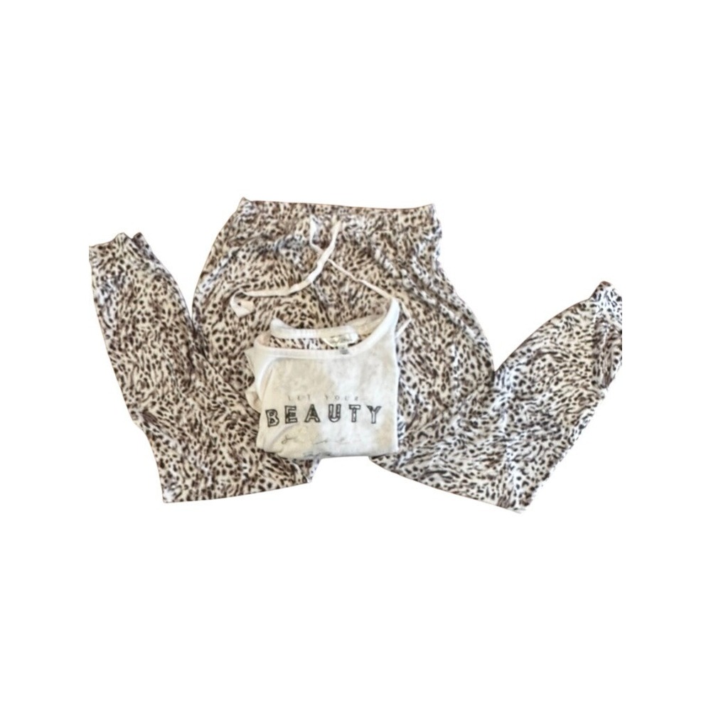 Marilyn Monroe Womens Leopard Pajama Set Let Your Beauty Shine‎ Cream Brown M